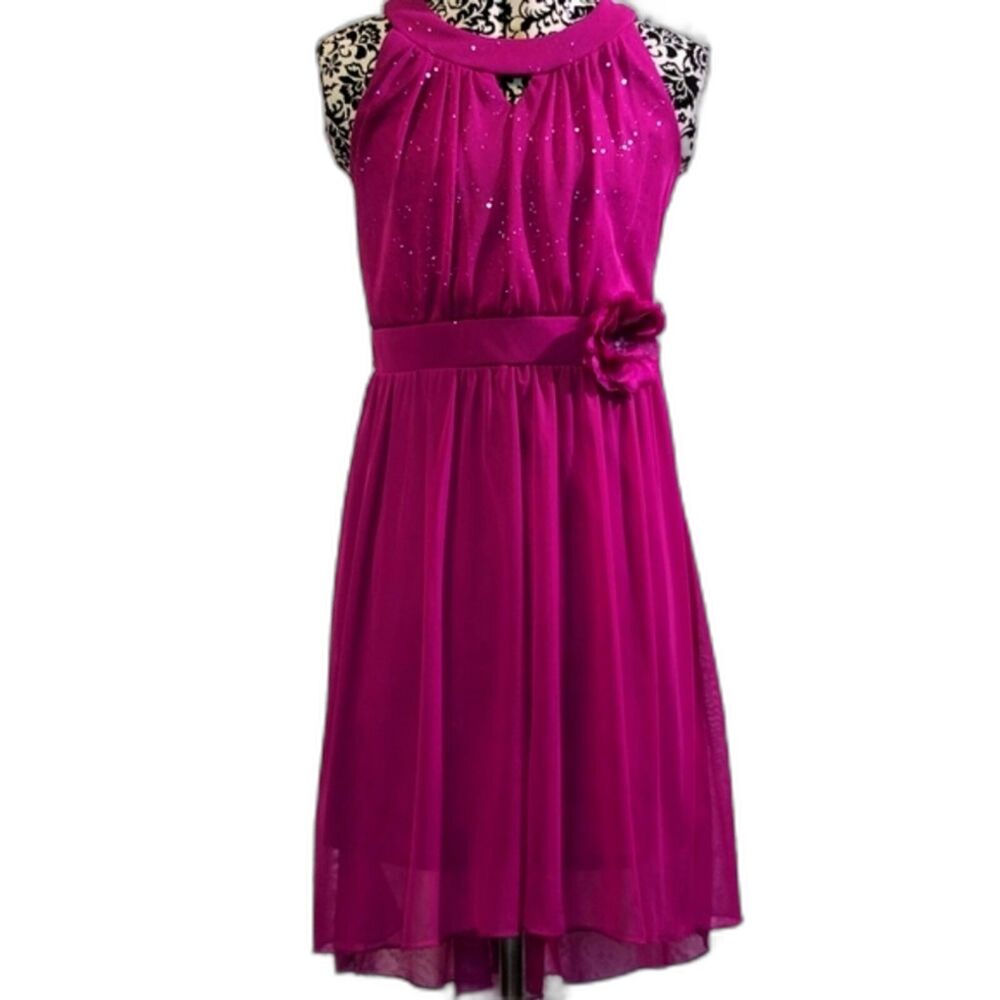 Purple Party sparkly glitter dress rosette Girl's 12 swoop back hemline